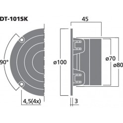 Monacor DT-101SK Kopułkowy głośnik wysokotonowy HiFi, 50W/30WRMS/8Ω